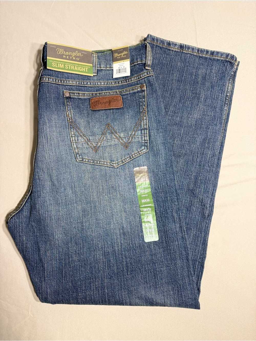 Wrangler Retro Men’s Slim Straight Stretch Jeans 38x32 NWT $74.99